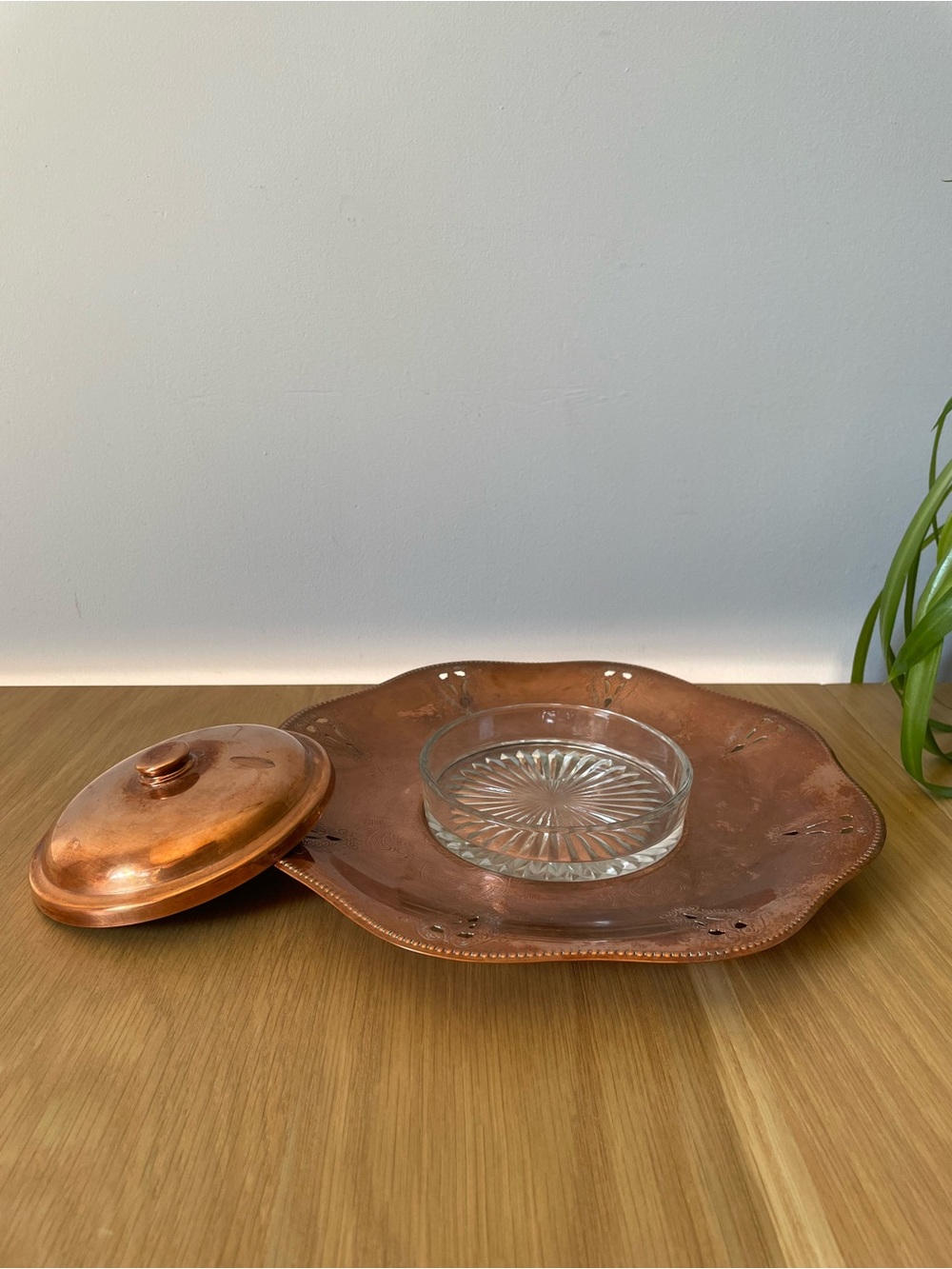 Vintage Viking Copper Covered Butter Dish Cheese Cracker Chips and Dip Platter